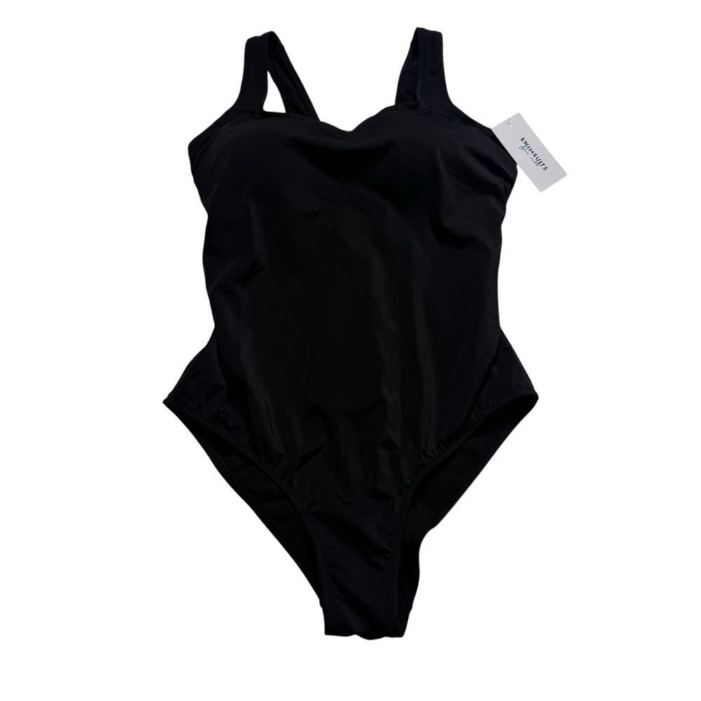 NWT Swimsuits For All Black Hi-Cut One Piece Swimsuit with Flirty Back Tie Sz 20